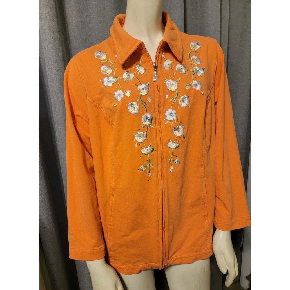 Dream Jeannes by Quacker Factory‎ Embroidered Rhinestone Zip-up Jacket  M